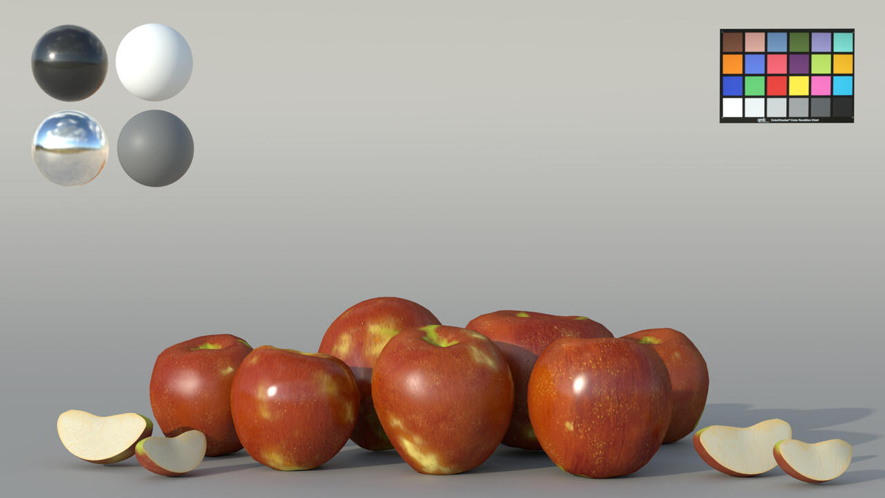 Apple assets textured in substance painter and rendered in Maya Renderman