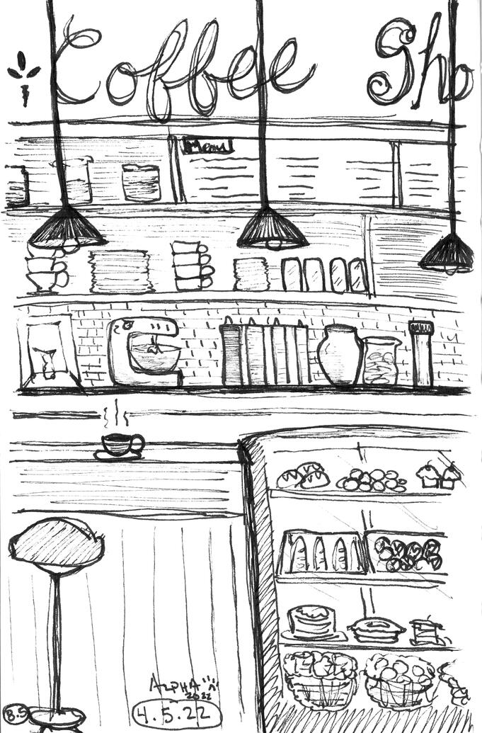 Coffee Shop Concept Sketch in Pigma Micron | Apr. 2022