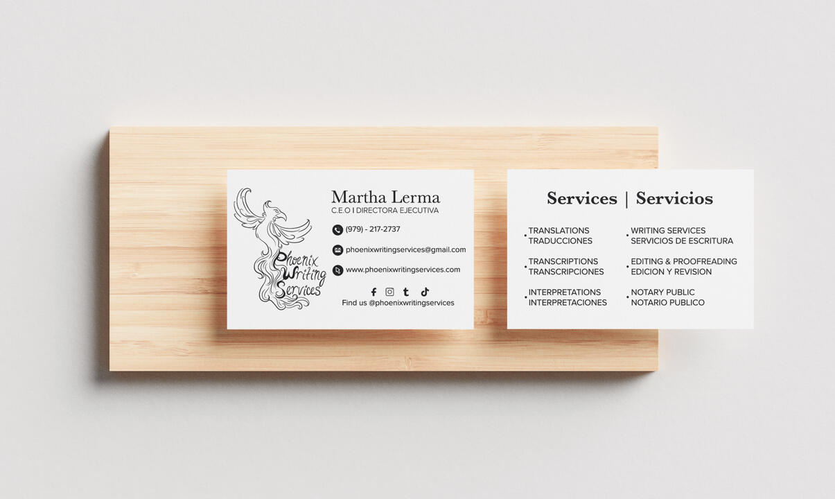 Business Card Mockups for Phoenix Writing Services