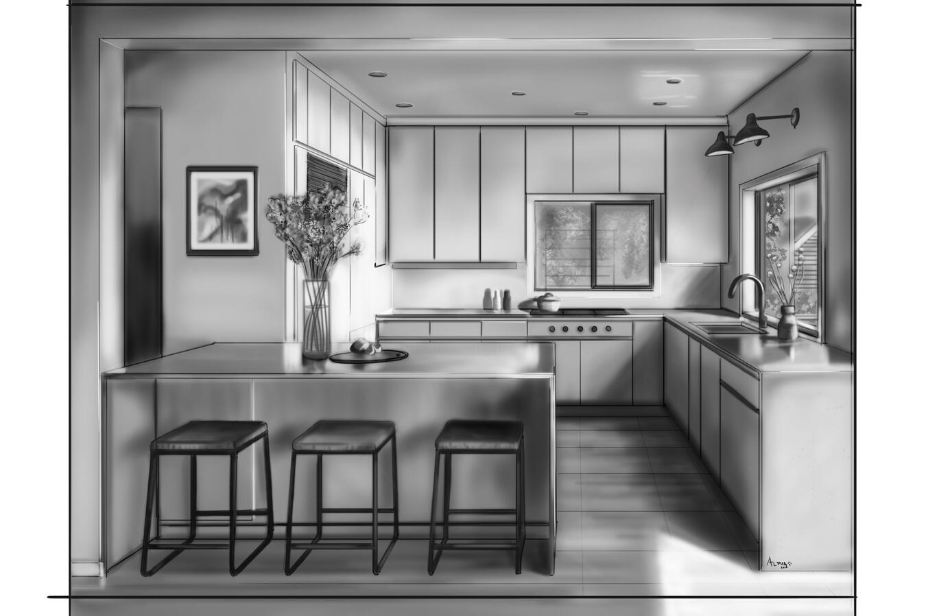 Interior Digital Painting | Photoshop | Sam Woodfin | Oct. 2020